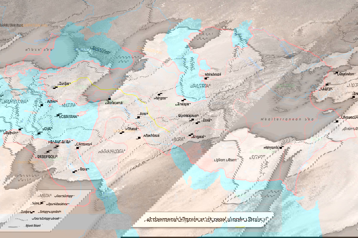 Map of Achaemenid Empire at Its Peak (Under Darius I)