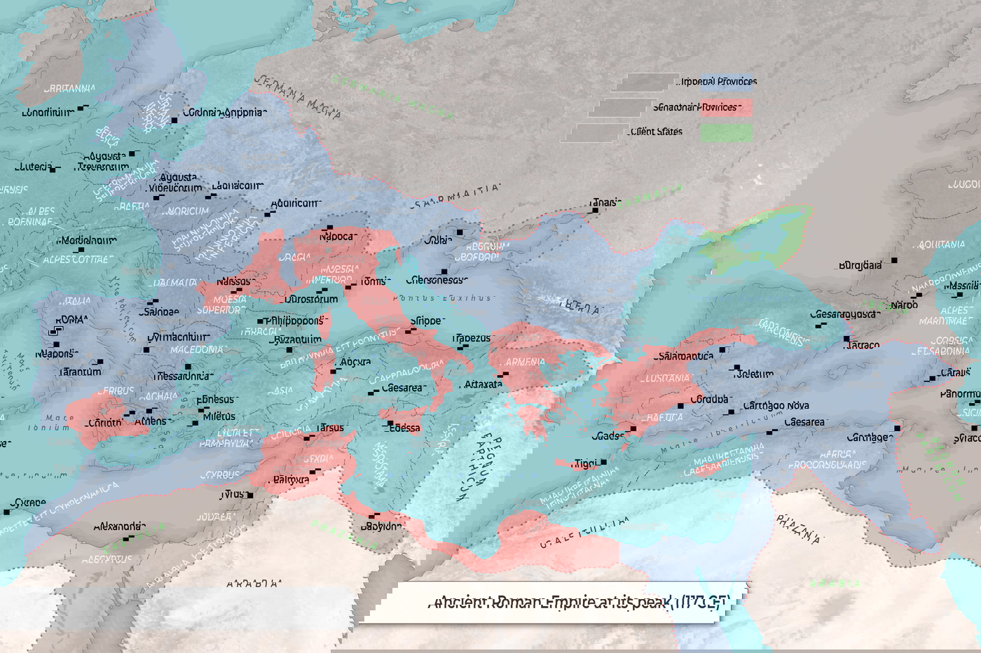 Map of the Ancient Roman Empire at Its Peak (117 CE)