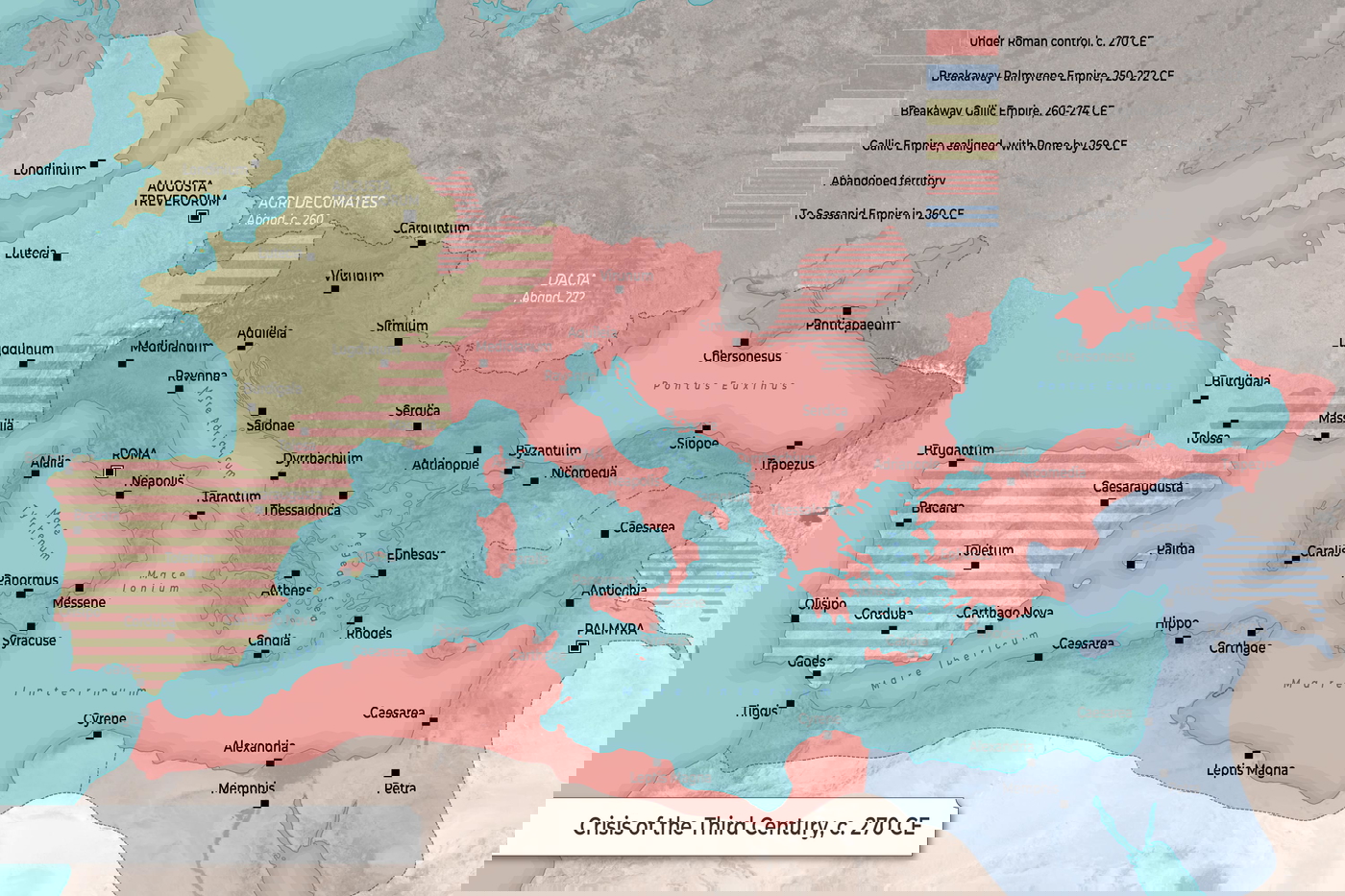 Map of the Roman Empire During the Crisis of the Third Century
