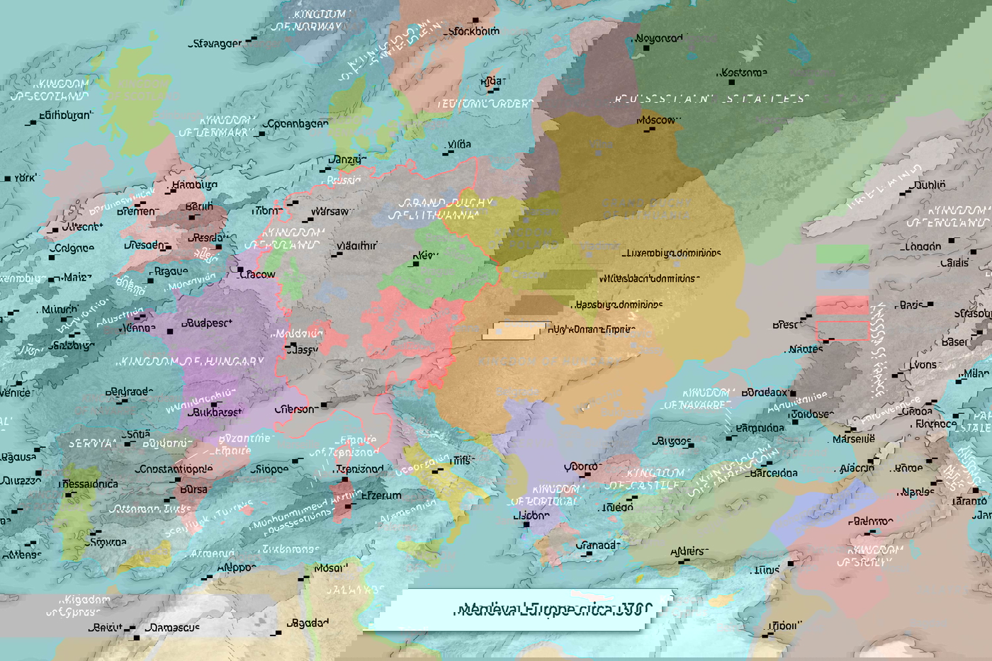 Map of Medieval Europe, circa 1300