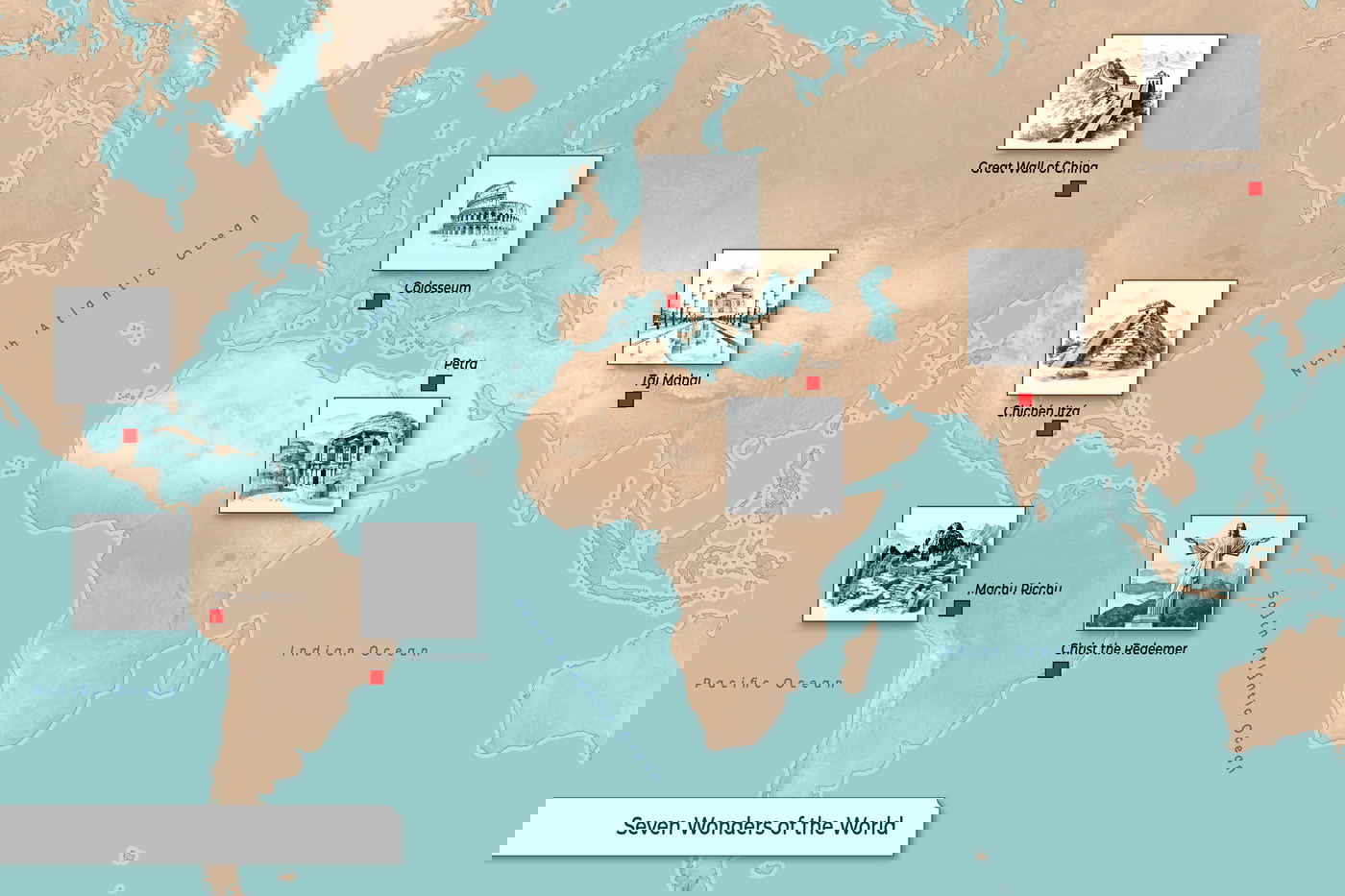 Map of the New Seven Wonders of the World