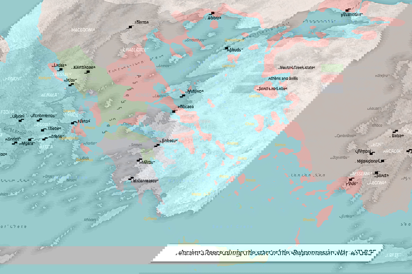 Map of Ancient Greece in 431 BCE: Start of the Peloponnesian War