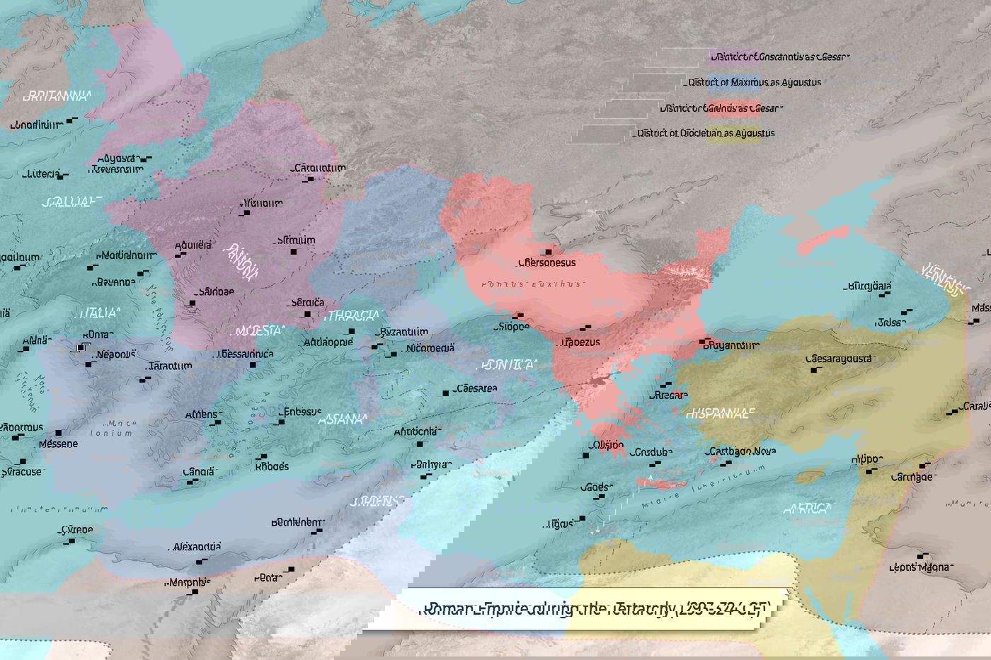 Map of the Roman Empire during the Tetrarchy (293-324 CE)