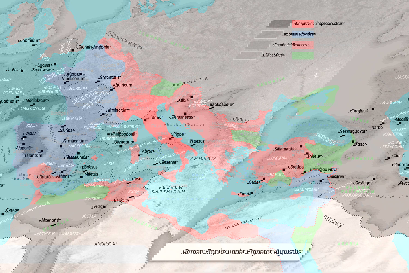 Map of Roman Empire under Emperor Augustus
