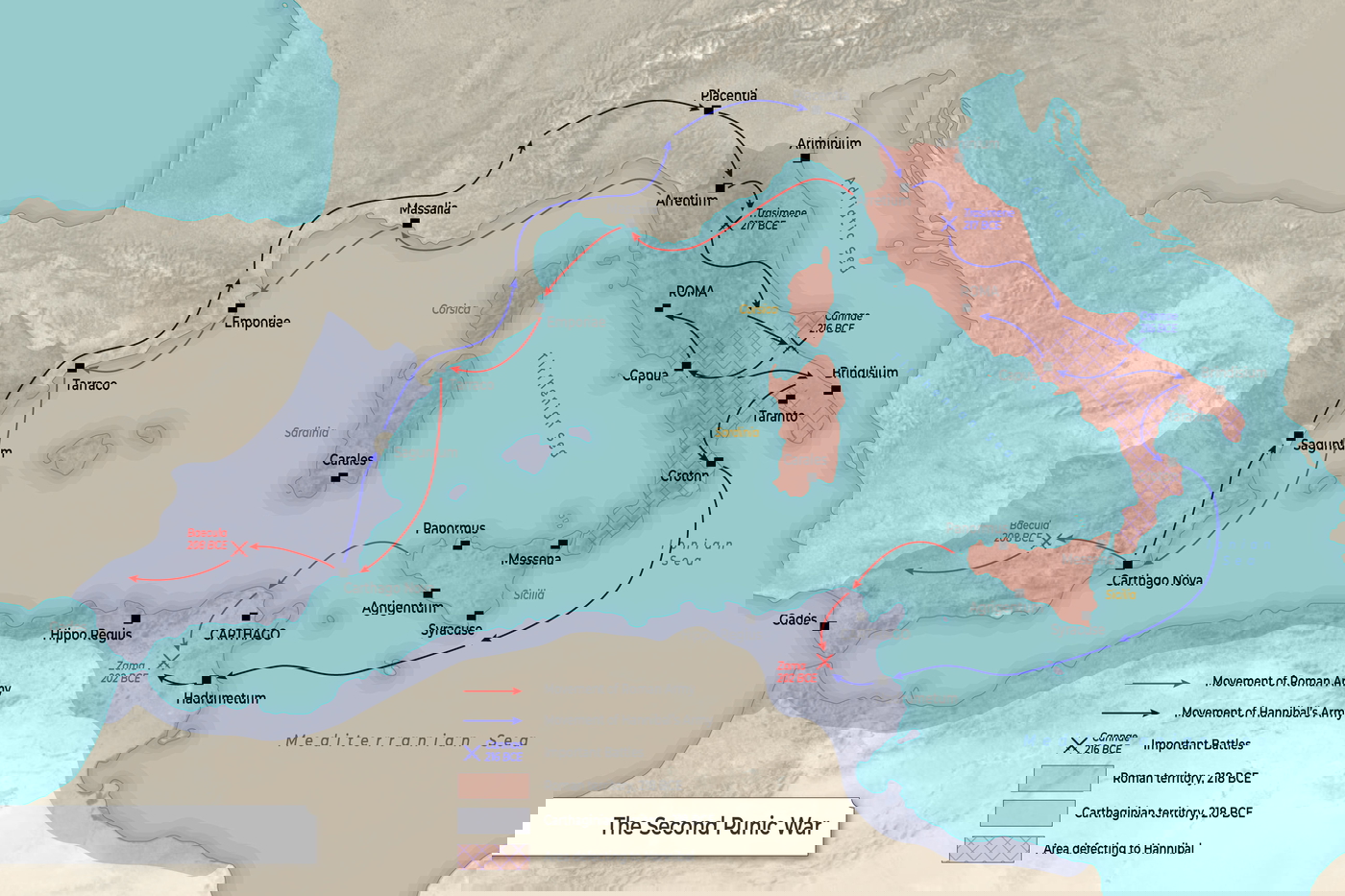 Map of the Second Punic War (218-201 BCE)