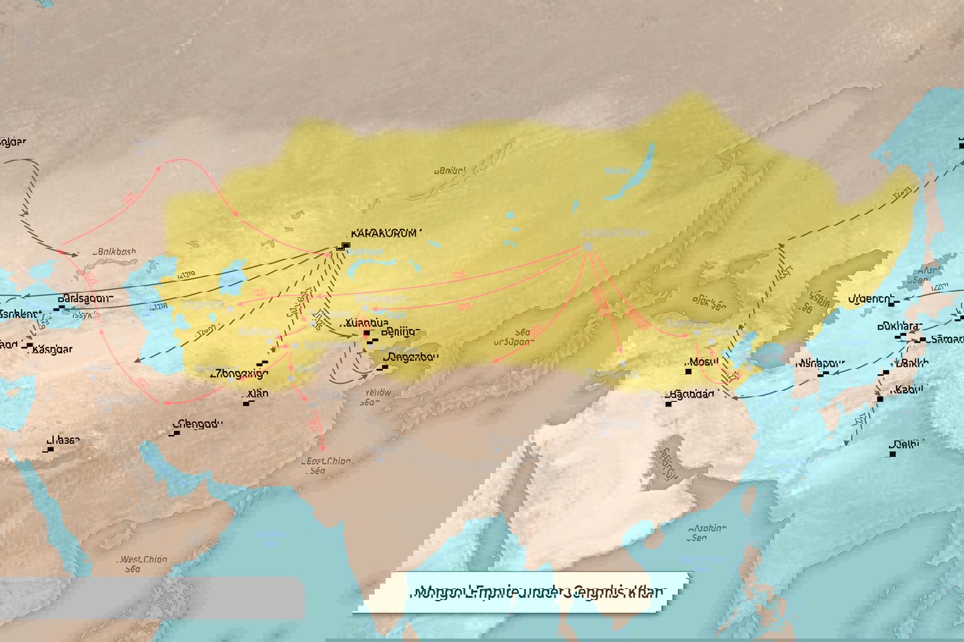 Map: Mongol Empire under Genghis Khan