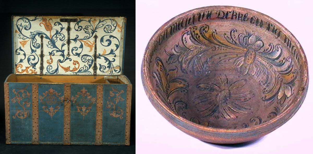 norweigan american folk art duo gudbrandsdal style rosemaling