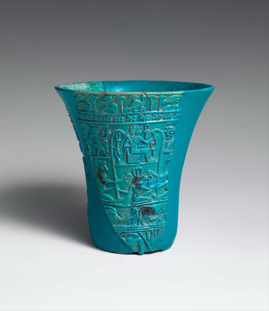 reconstructed faience lotiform chalice