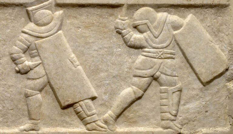 roman gladiator relief with arms armor